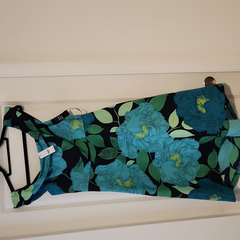 New York & Company Black Dress with Blue and Green Floral Print